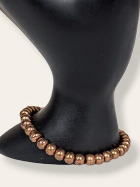 Distressed Solid Copper Beaded Stretch Bracelet